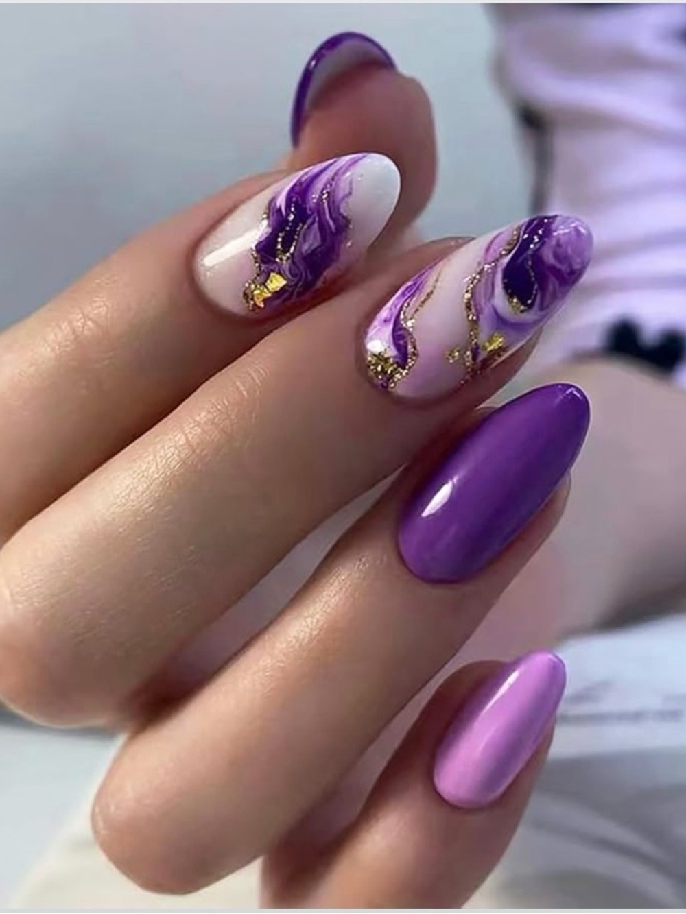 Purple Marble & Gold Accent Press On Nails